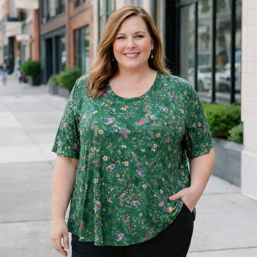 In Every Story Green Floral Stretchy Blouse | Soft Flowy Casual Top